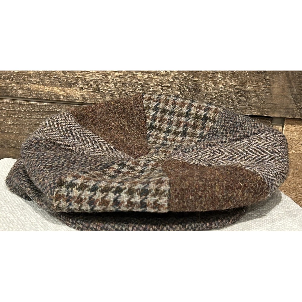 VTG HARRIS‎ TWEED Newsboy Hat Cap Herringbone Multiple Patterns Patchwork 7 5/8